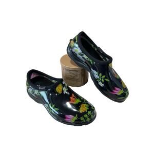 Sloggers Waterproof Flower Slip On Garden Shoes Meadow Black Women’s Size 8